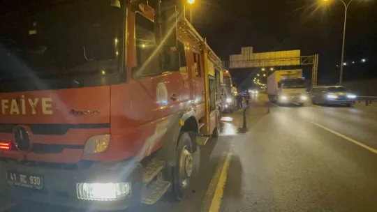 TEM'de seyir halinde olan tırın lastikleri alev aldı