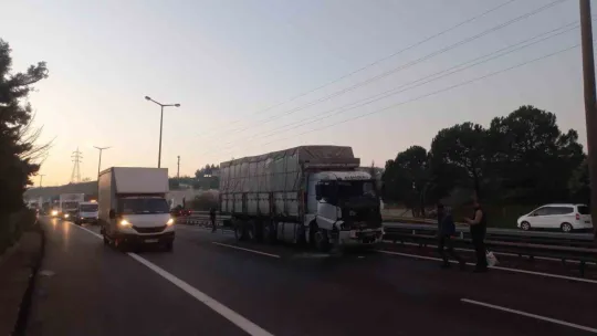 TEM'de tır ile kamyon çarpıştı: Sürücü ön camdan çıkarıldı