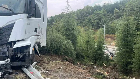TEM'de zincirleme kaza, LPG yüklü tanker ağaçlık alana uçtu