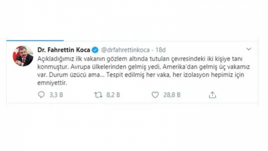 Türkiye'deki coronavirüs sayısı 18 oldu!