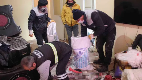 Yaşlı adamın evinden tonlarca çöp çıktı