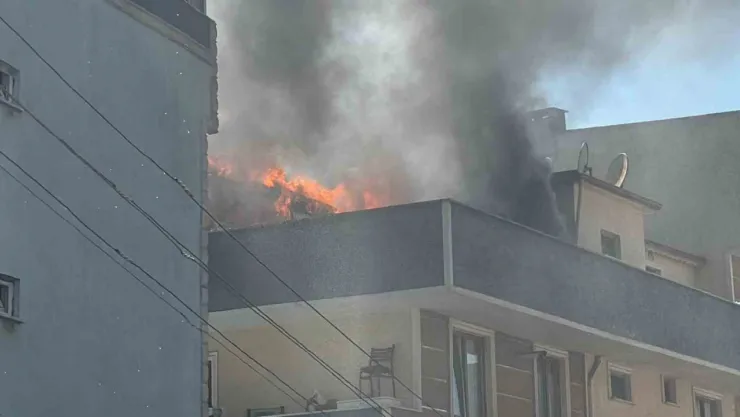 Apartman çatısı alevlere teslim oldu