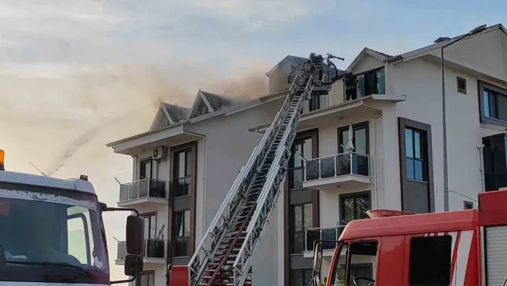 Çatı alev alev yandı, bina sakinleri gözyaşları içinde izledi