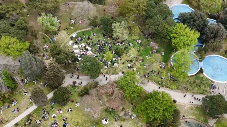 Şişli Maçka Parkı'ndaki yoğunluk havadan görüntülendi