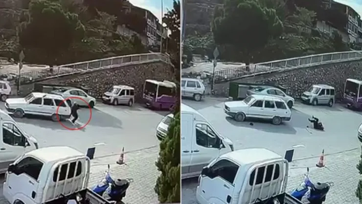 Geri manevra yapan otomobil, bastonla yürüyen yaşlı adama çarptı