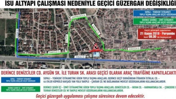 İSU çalışması Derince'de trafiği değiştirdi
