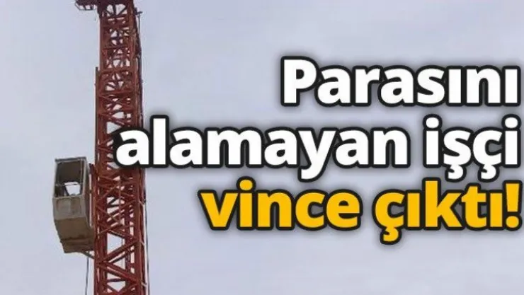 Parasını alamayan işçi vince çıktı!